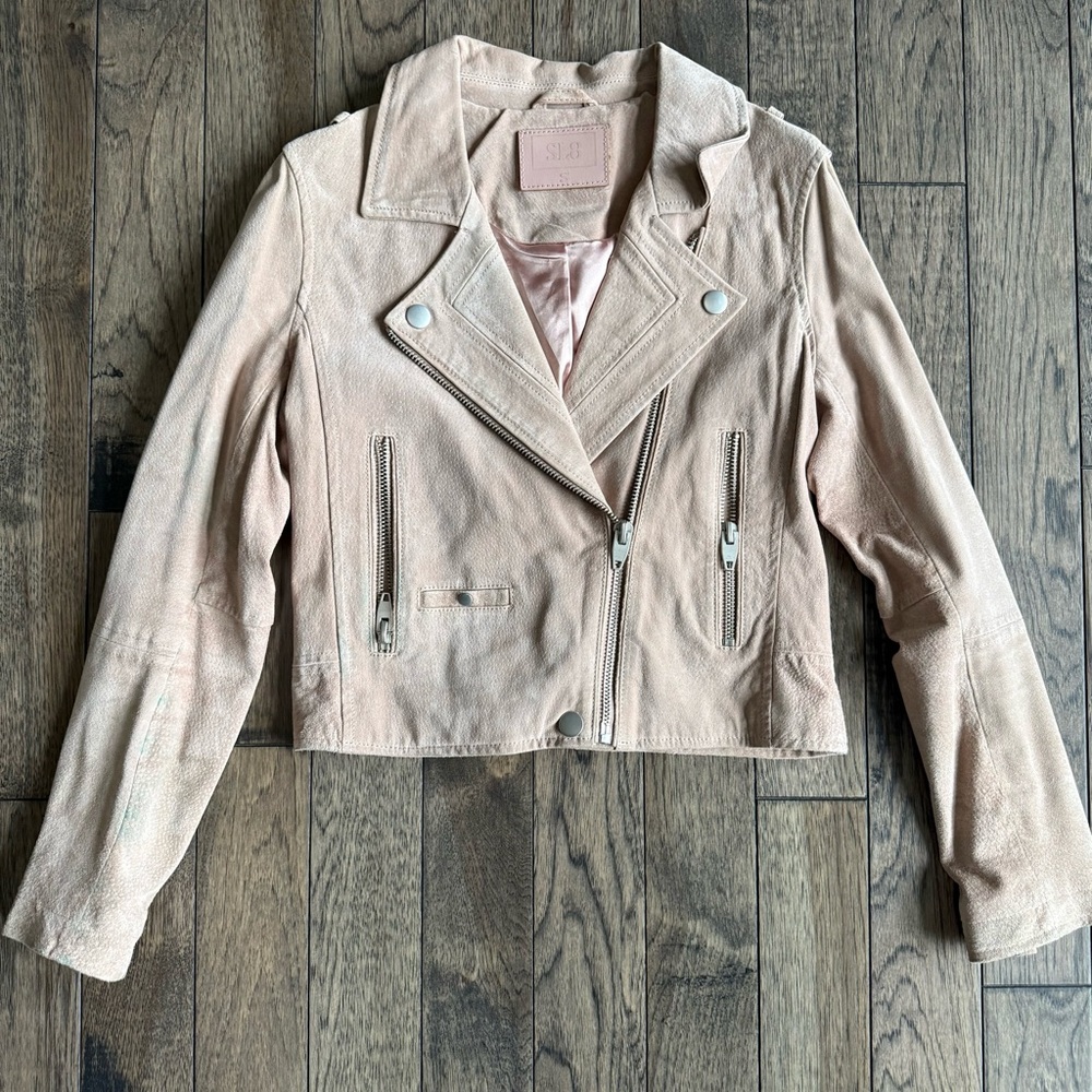 SL8 by Blank NYC Women's Beige Genuine Suede Leather Moto Jacket - Picture 2 of 5